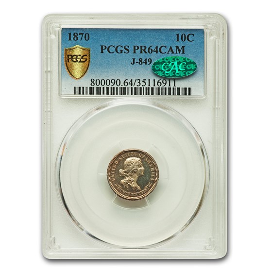 1870 Standard Silver Dime Pattern PR-64 Cameo PCGS CAC (J-849) 1870 Standard Silver Dime Pattern PR-64 Cameo PCGS CAC (J-849)