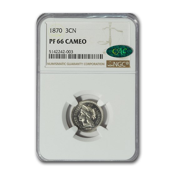 1870 Three Cent Nickel PF-66 Cameo NGC CAC 1870 Three Cent Nickel PF-66 Cameo NGC CAC