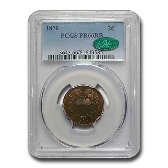 1870 Two Cent Piece PR-66 PCGS CAC (Red/Brown)