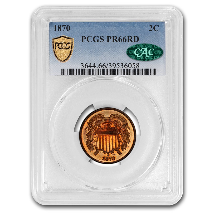 1870 Two Cent Piece PR-66 PCGS CAC (Red)