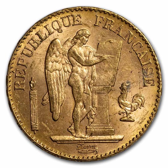 1871-1898 France Gold 20 Francs Lucky Angel (AU)