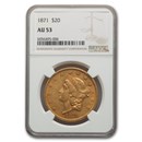 1871 $20 Liberty Gold Double Eagle AU-53 NGC