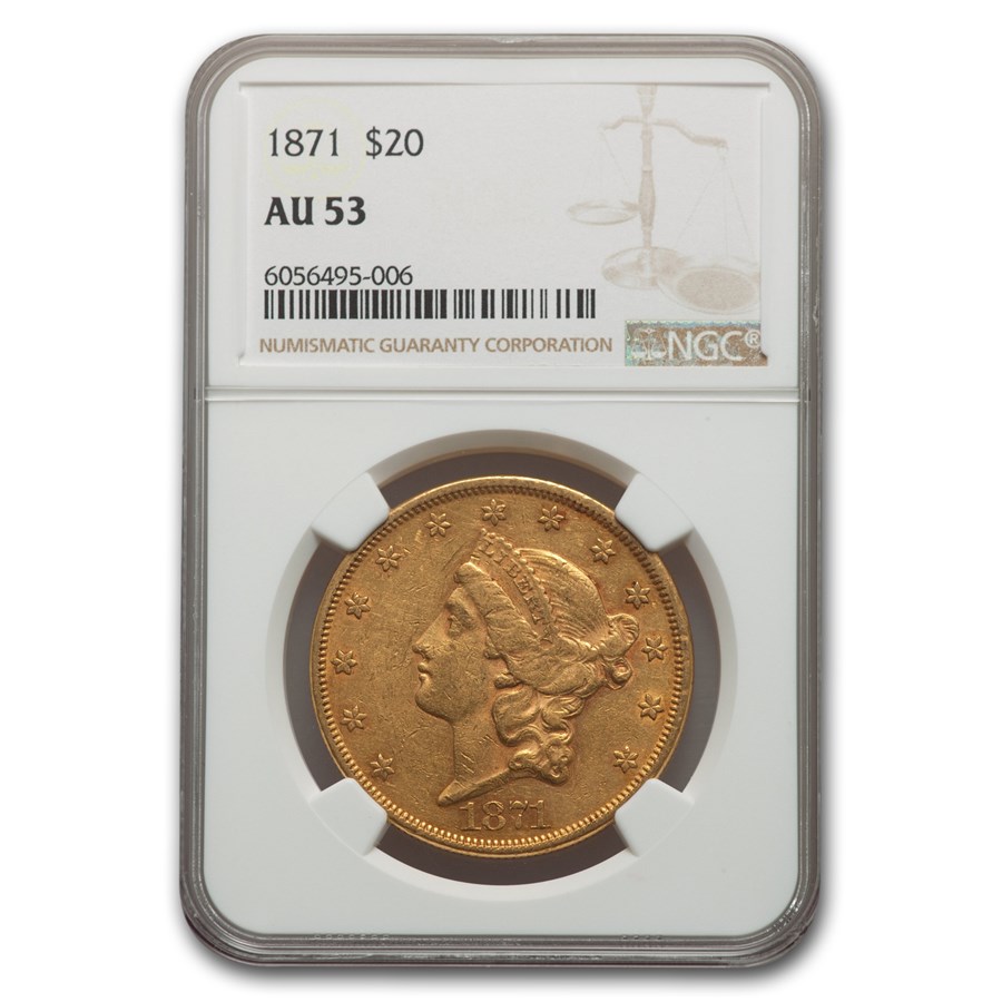 1871 $20 Liberty Gold Double Eagle AU-53 NGC
