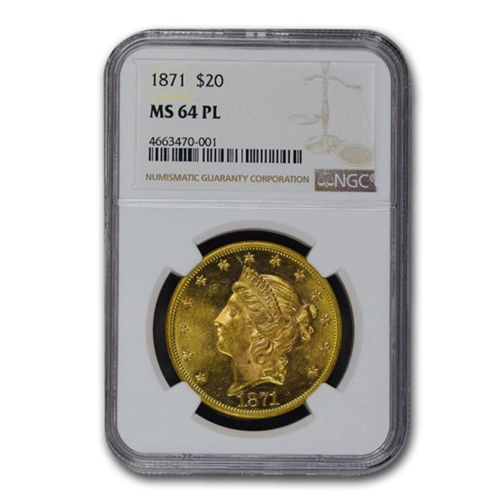 1871 $20 Liberty Gold Double Eagle MS-64 NGC (PL) 1871 $20 Liberty Gold Double Eagle MS-64 NGC (PL)