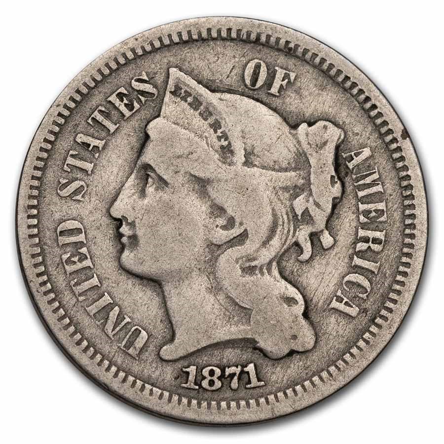 1871 3 Cent Nickel Fine