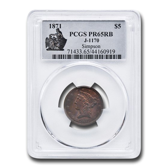 1871 $5 Pattern Half Eagle PR-65 PCGS (Red/Brown, J-1170)