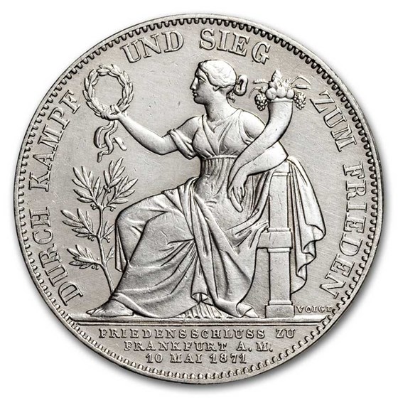 1871 Bavaria Silver Siegestaler Franco-Prussian Victory AU 1871 Bavaria Silver Siegestaler Franco-Prussian Victory AU
