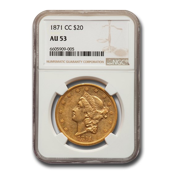 1871-CC $20 Liberty Gold Double Eagle AU-53 NGC 1871-CC $20 Liberty Gold Double Eagle AU-53 NGC