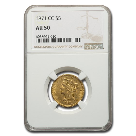 1871-CC $5 Liberty Gold Half Eagle AU-50 NGC 1871-CC $5 Liberty Gold Half Eagle AU-50 NGC