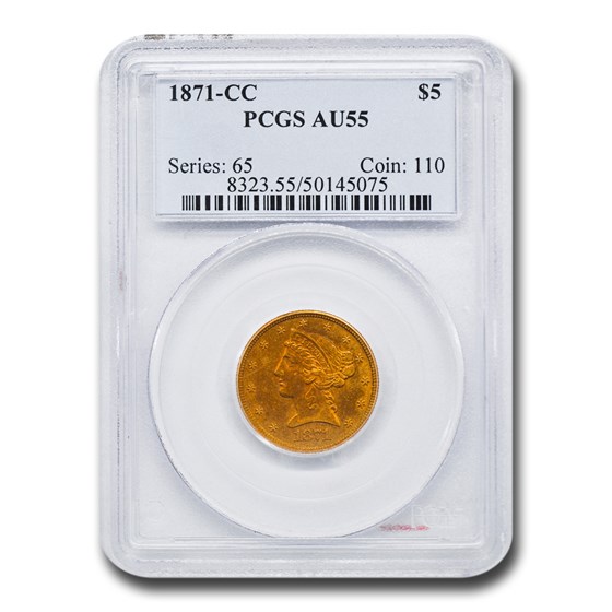 1871-CC $5 Liberty Gold Half Eagle AU-55 PCGS