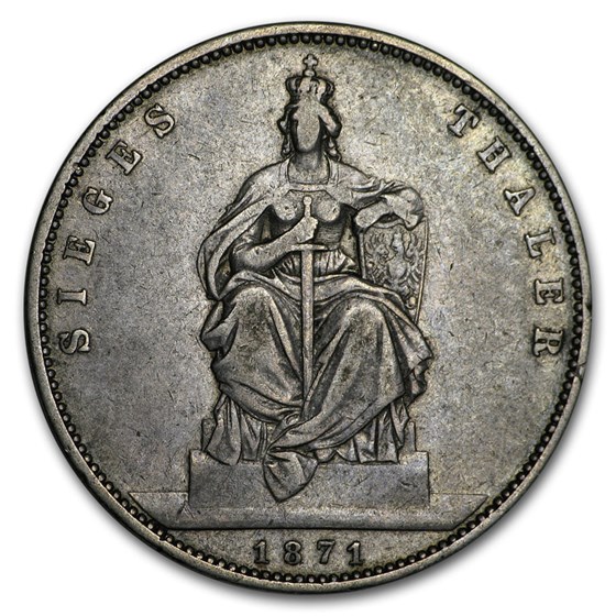 1871 German State Bavaria Silver Thaler Ludwig II VF 1871 German State Bavaria Silver Thaler Ludwig II VF