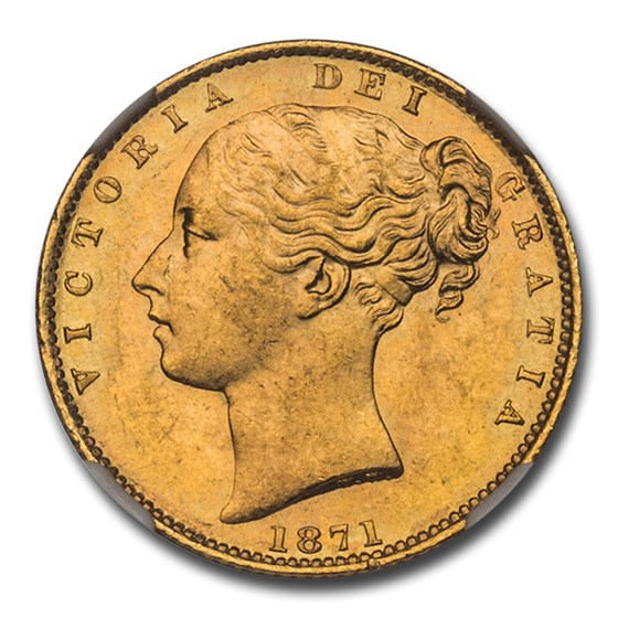 1871 Great Britain Gold Sovereign Victoria Shield MS-64+ NGC D50 1871 Great Britain Gold Sovereign Victoria Shield MS-64+ NGC D50