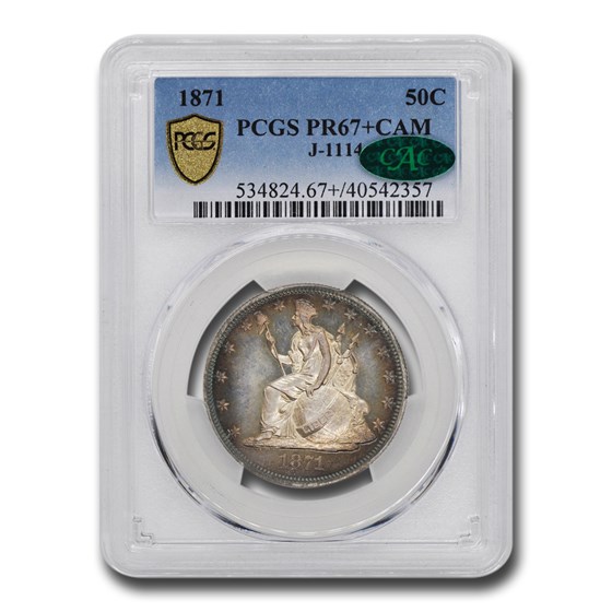 1871 Half Dollar Pattern PR-67+ Cameo PCGS CAC (J-1114) 1871 Half Dollar Pattern PR-67+ Cameo PCGS CAC (J-1114)