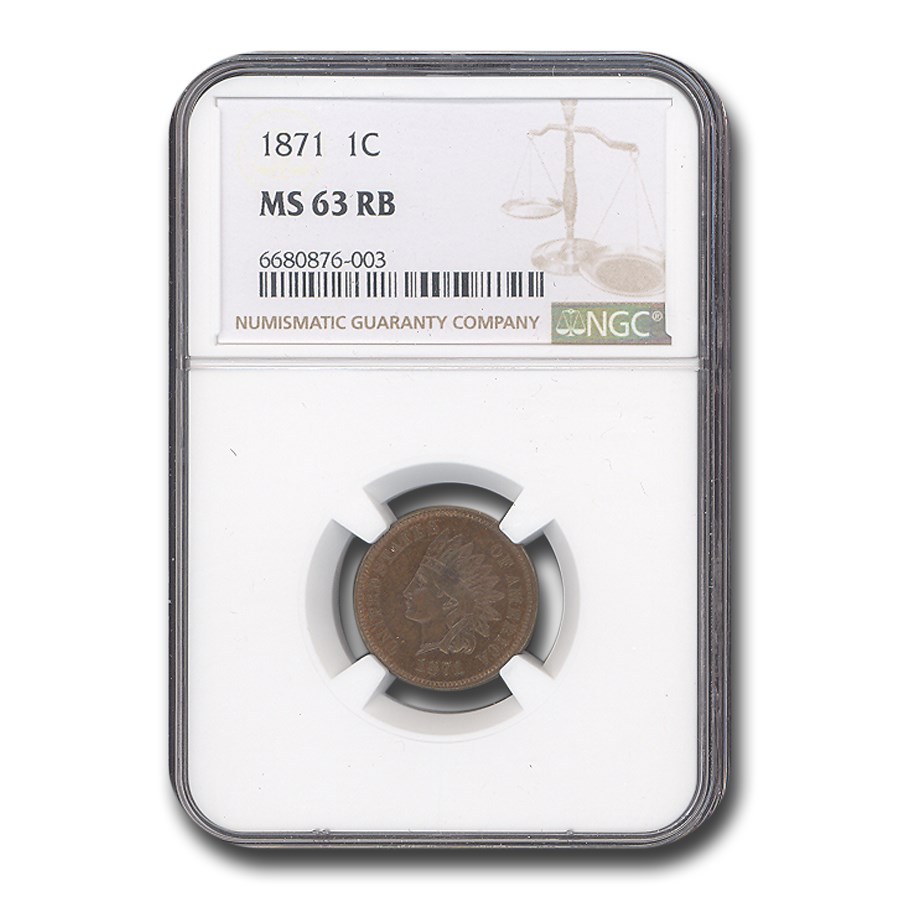 1871 Indian Head Cent MS-63 NGC (Red/Brown)