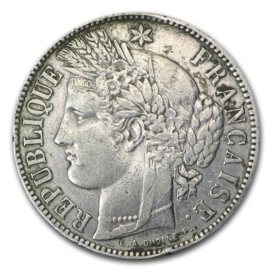 1871-K France Silver 5 Francs Ceres Head EF 1871-K France Silver 5 Francs Ceres Head EF