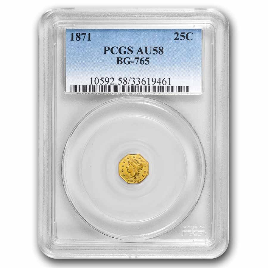 Buy California Fractional Gold 1871 Octagonal 25 Cents AU-58 PCGS
