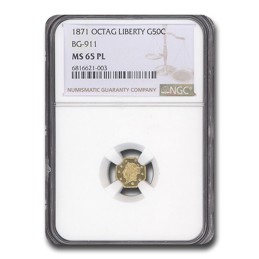 Buy 1871 Liberty Octagonal 50 Cent Gold MS-65 NGC (PL, BG-911) | APMEX