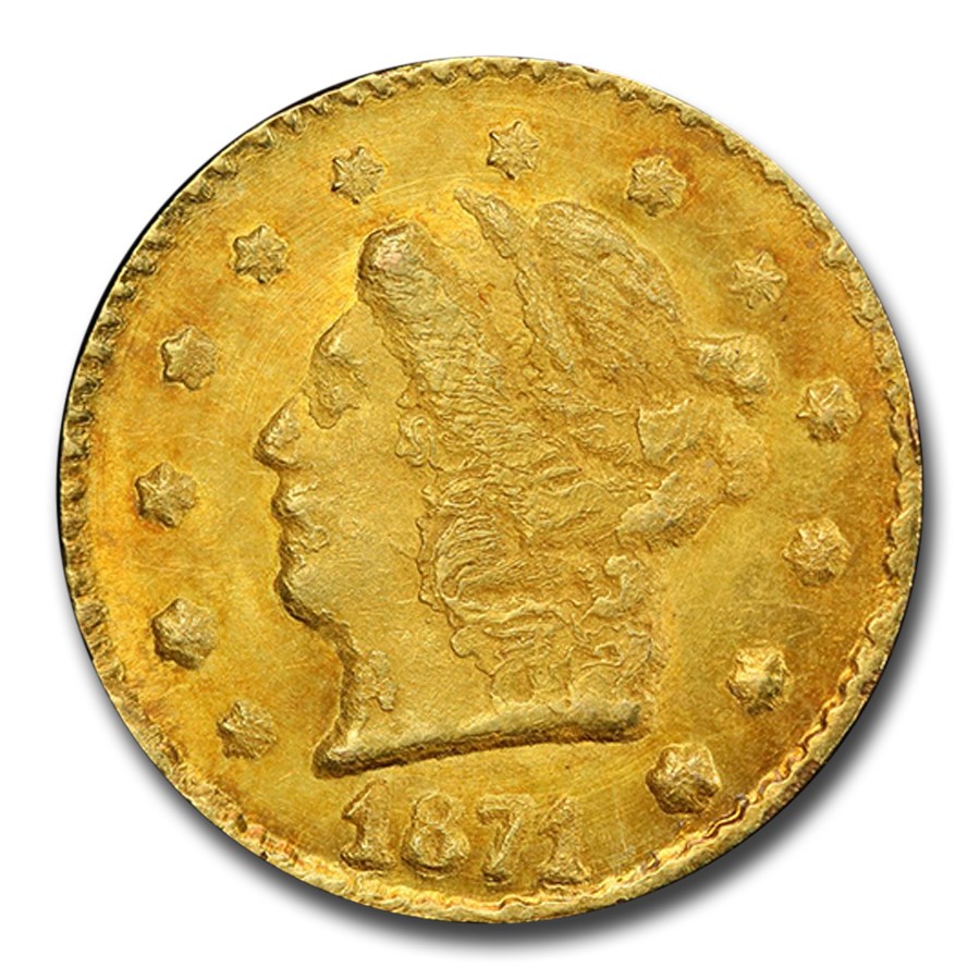1871 Liberty Round 25 Cent Gold MS-63 PCGS (BG-813)