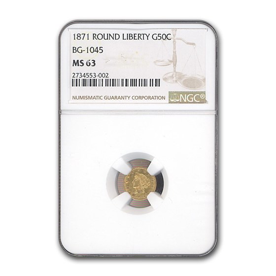 1871 Liberty Round 50 Cent Gold MS-63 NGC (BG-1045) 1871 Liberty Round 50 Cent Gold MS-63 NGC (BG-1045)