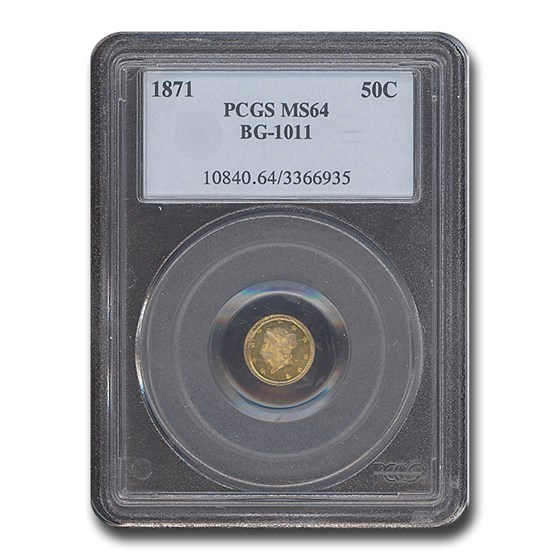 1871 Liberty Round 50 Cent Gold MS-64 PCGS (BG-1011) 1871 Liberty Round 50 Cent Gold MS-64 PCGS (BG-1011)