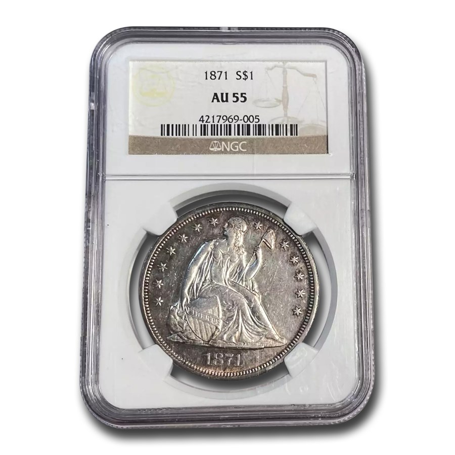 1871 Liberty Seated Dollar AU-55 NGC