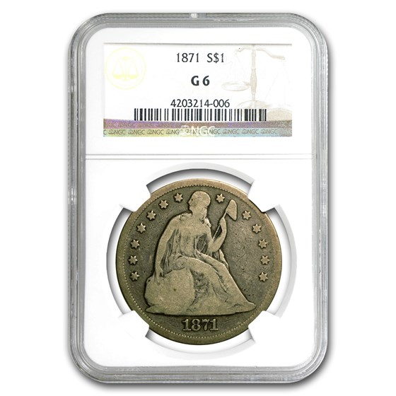 1871 Liberty Seated Dollar Good-6 NGC 1871 Liberty Seated Dollar Good-6 NGC