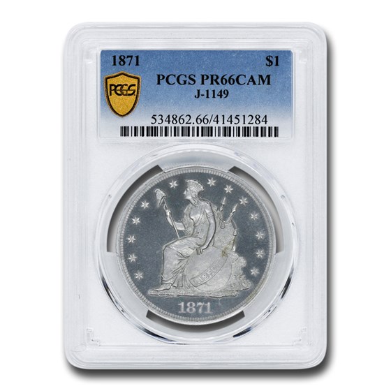 1871 Liberty Seated Dollar Pattern PR-66 Cameo PCGS (J-1149) 1871 Liberty Seated Dollar Pattern PR-66 Cameo PCGS (J-1149)