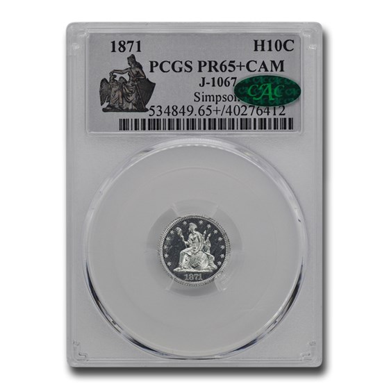1871 Liberty Seated Half Dime Pattern PR-65+ PCGS CAC (J-1067) 1871 Liberty Seated Half Dime Pattern PR-65+ PCGS CAC (J-1067)