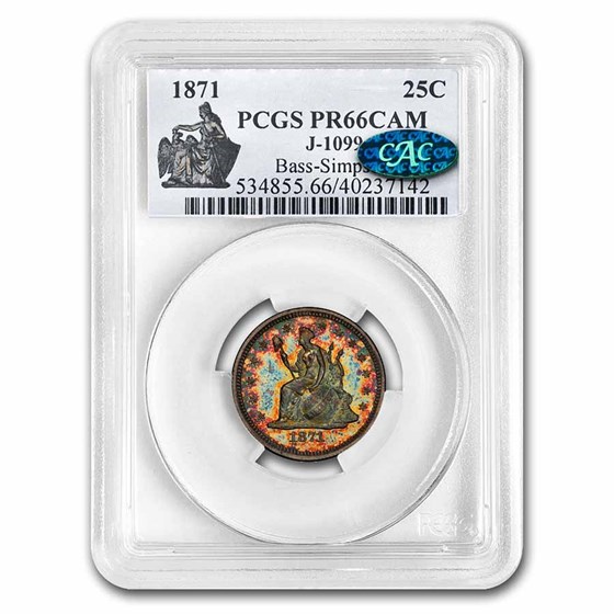 1871 Liberty Seated Quarter Pattern PR-66 Cameo PCGS CAC (J-1099) 1871 Liberty Seated Quarter Pattern PR-66 Cameo PCGS CAC (J-1099)