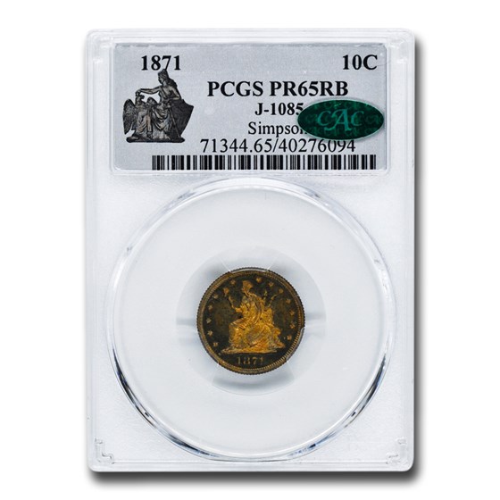 1871 Pattern Dime PR-65 PCGS CAC (Red/Brown J-1085) 1871 Pattern Dime PR-65 PCGS CAC (Red/Brown J-1085)