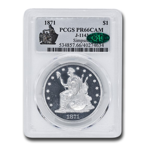 1871 Pattern Dollar PR-66 Cameo PCGS CAC (J-1143) 1871 Pattern Dollar PR-66 Cameo PCGS CAC (J-1143)