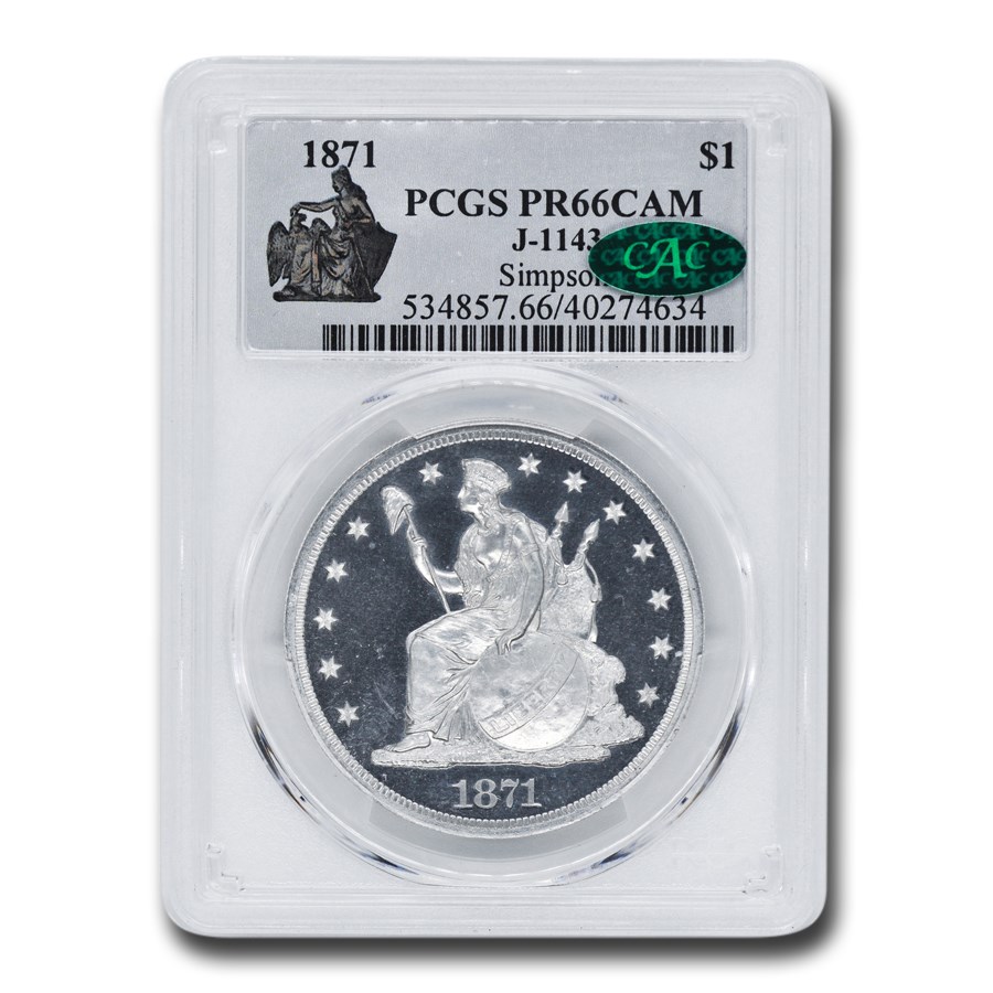 1871 Pattern Dollar PR-66 Cameo PCGS CAC (J-1143)