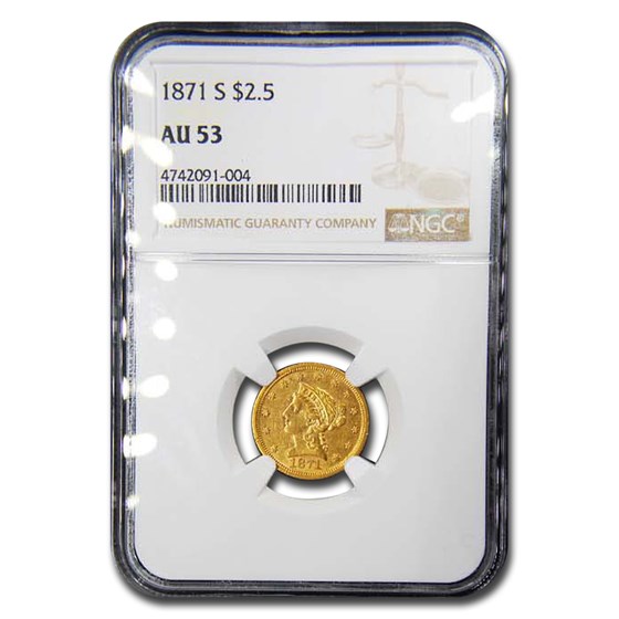 1871-S $2.50 Liberty Gold Quarter Eagle AU-53 NGC 1871-S $2.50 Liberty Gold Quarter Eagle AU-53 NGC
