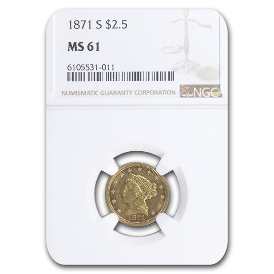 1871-S $2.50 Liberty Gold Quarter Eagle MS-61 NGC 1871-S $2.50 Liberty Gold Quarter Eagle MS-61 NGC