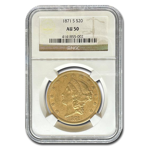 1871-S $20 Liberty Gold Double Eagle AU-50 NGC 1871-S $20 Liberty Gold Double Eagle AU-50 NGC