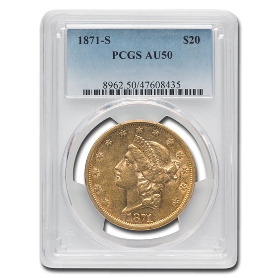 1871-S $20 Liberty Gold Double Eagle AU-50 PCGS