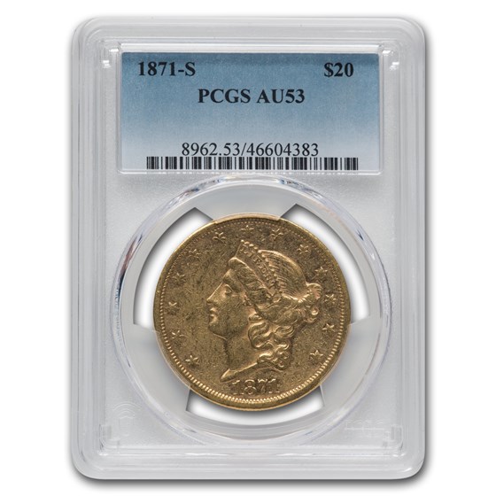 1871-S $20 Liberty Gold Double Eagle AU-53 PCGS