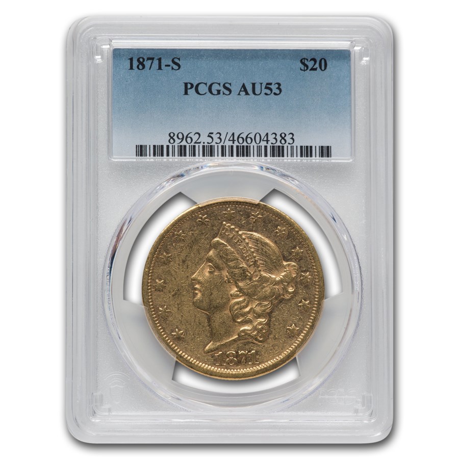 1871-S $20 Liberty Gold Double Eagle AU-53 PCGS