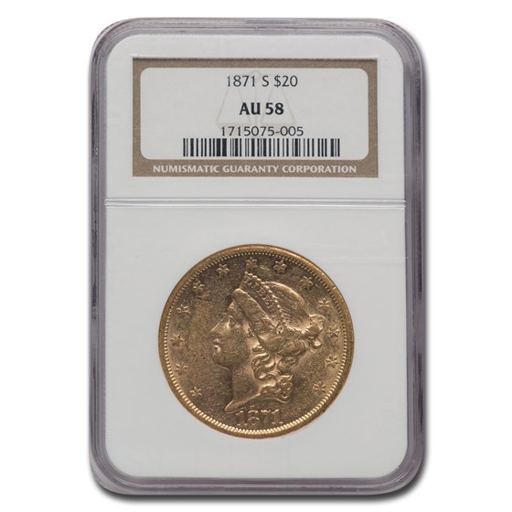 1871-S $20 Liberty Gold Double Eagle AU-58 NGC