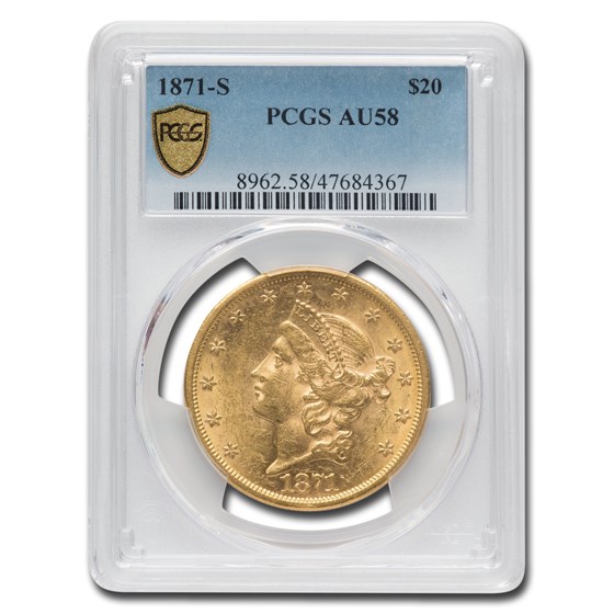 1871-S $20 Liberty Gold Double Eagle AU-58 PCGS 1871-S $20 Liberty Gold Double Eagle AU-58 PCGS