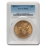 1871-S $20 Liberty Gold Double Eagle MS-61 PCGS