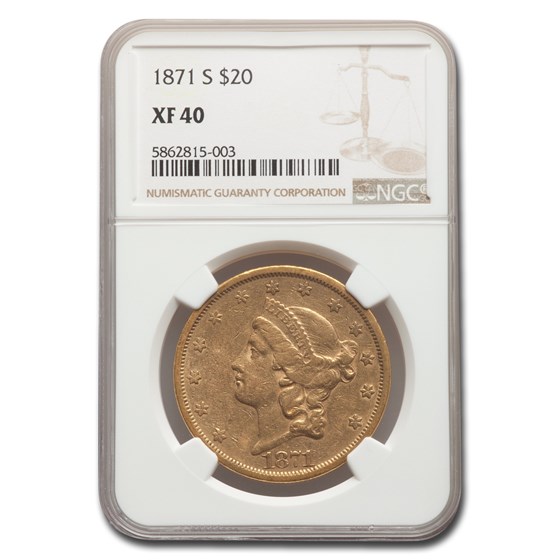 1871-S $20 Liberty Gold Double Eagle XF-40 NGC 1871-S $20 Liberty Gold Double Eagle XF-40 NGC