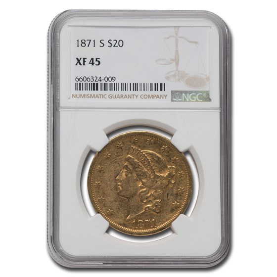 1871-S $20 Liberty Gold Double Eagle XF-45 NGC 1871-S $20 Liberty Gold Double Eagle XF-45 NGC