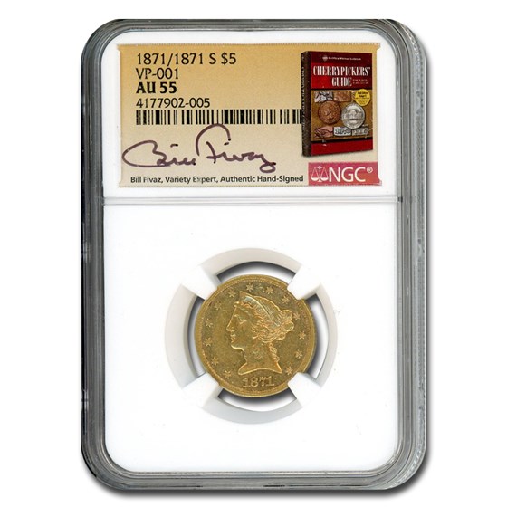 1871-S $5 Liberty Gold Half Eagle AU-55 NGC 1871-S $5 Liberty Gold Half Eagle AU-55 NGC