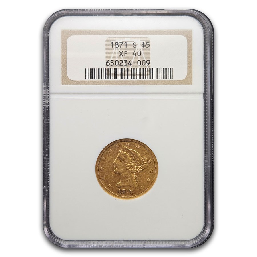 1871-S $5 Liberty Gold Half Eagle XF-40 NGC
