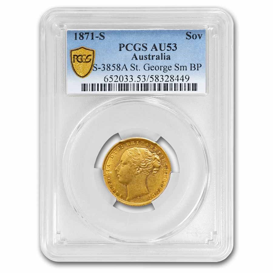 1871-S Australia Gold Sovereign Young Victoria AU-53 PCGS