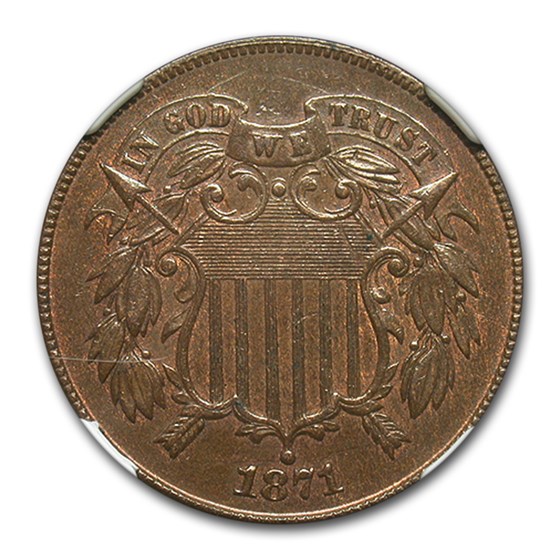 1871 Two Cent Piece AU-58 NGC 1871 Two Cent Piece AU-58 NGC