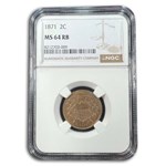1871 Two Cent Piece MS-64 NGC (Red/Brown)
