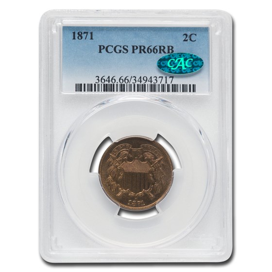 1871 Two Cent Piece PR-66 PCGS CAC (Red/Brown) 1871 Two Cent Piece PR-66 PCGS CAC (Red/Brown)