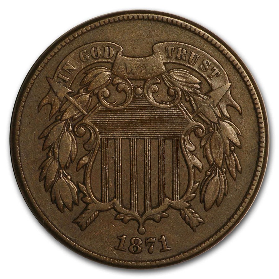 1871 Two Cent Piece XF